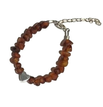 Silver Heart Baby Amber Bracelet