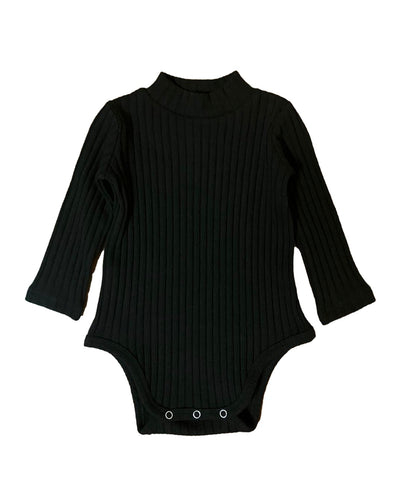Long Sleeve Rib Knit Baby Mock Neck Cotton Bodysuit
