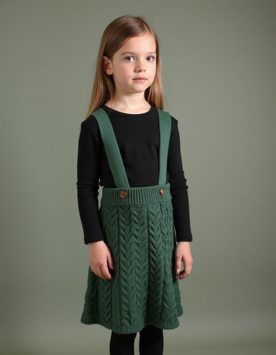 Cable Knit Hunter Green Skirt with Suspenders