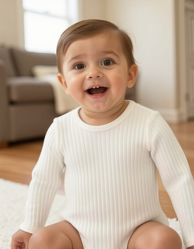 Long Sleeve Knit Rib Baby Dressy Bodysuit Crew Neck