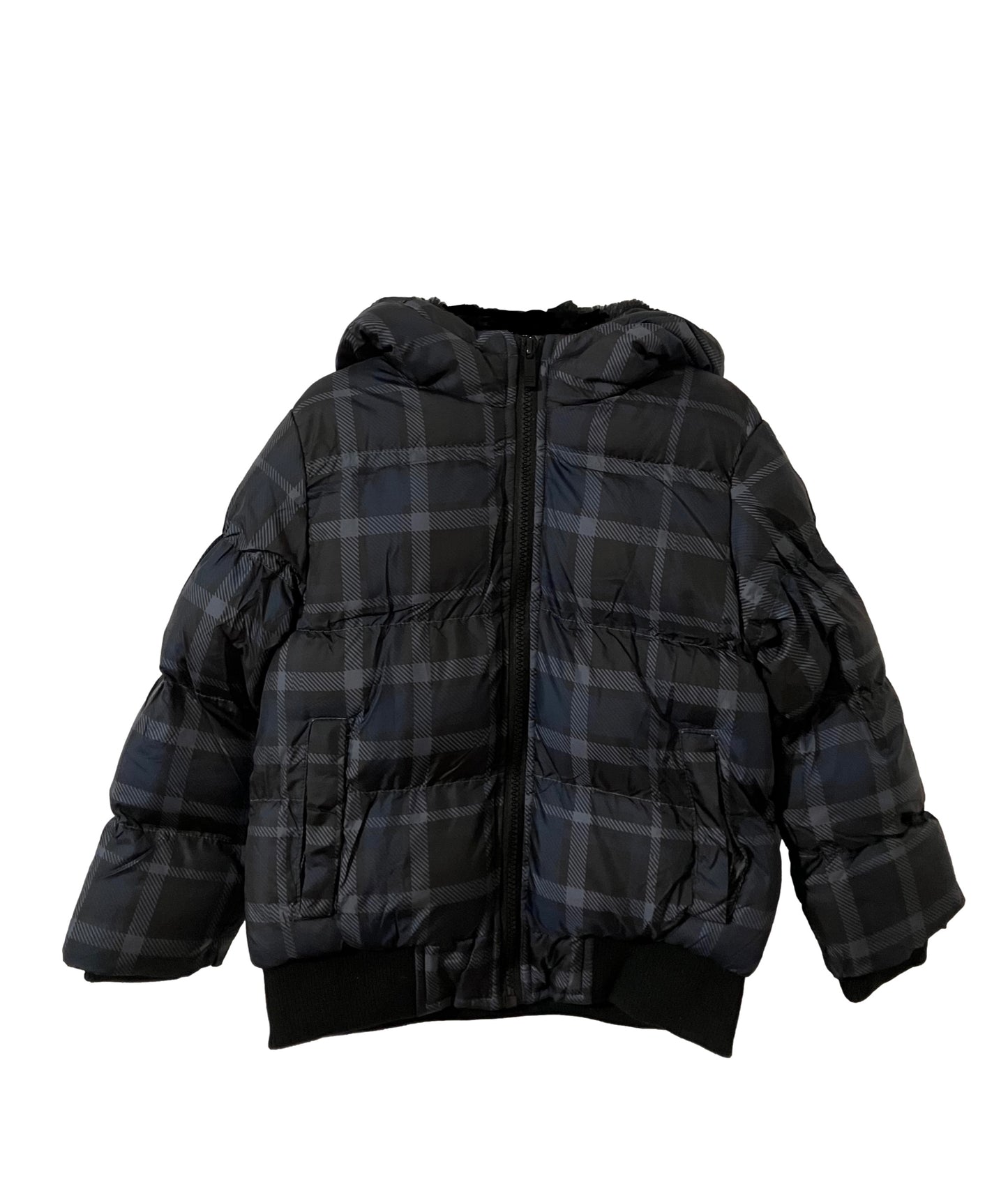 Navy/Grey Warm Plaid Kids Winter Coat