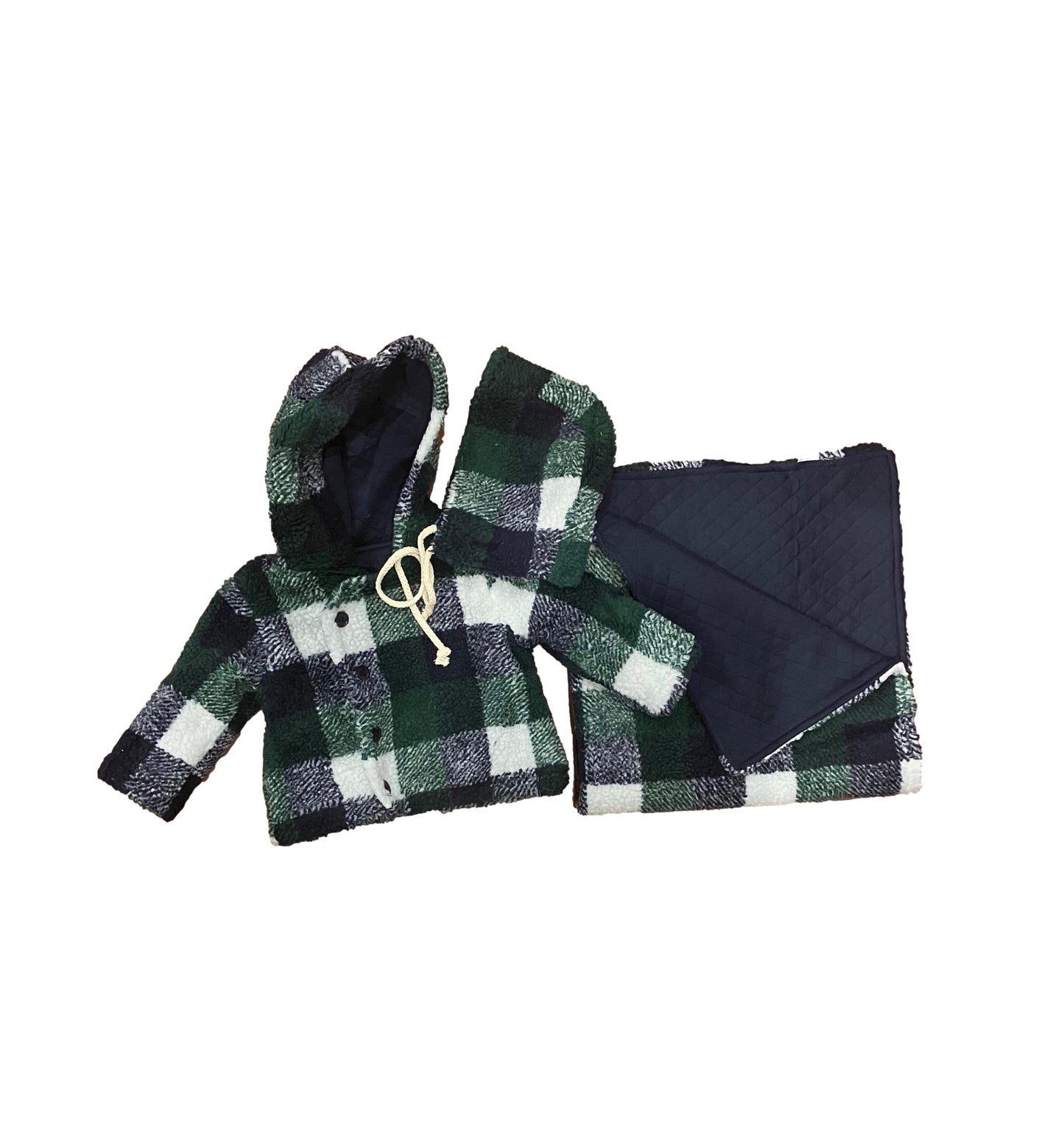 Sherpa Checked Baby Jacket And Blanket Set