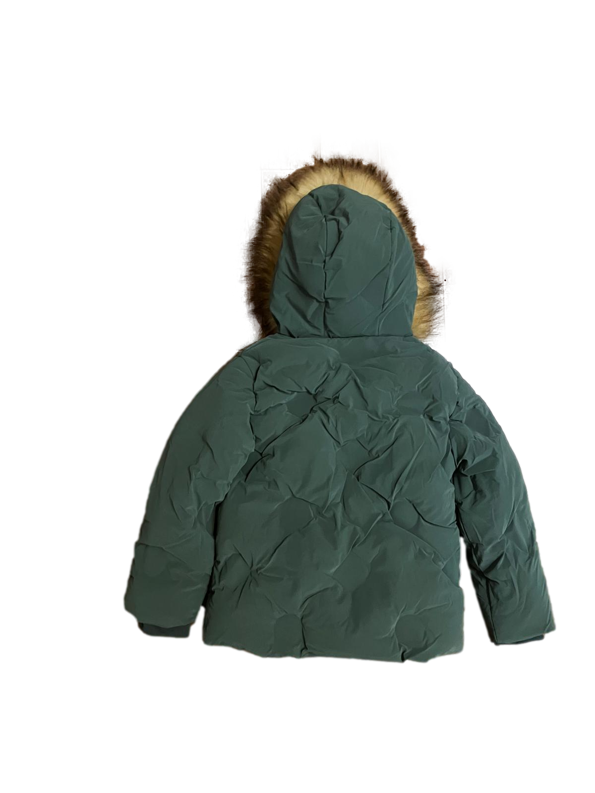 Kids' Black Pressed Winter Jacket with Faux Fur Trimmed Hood