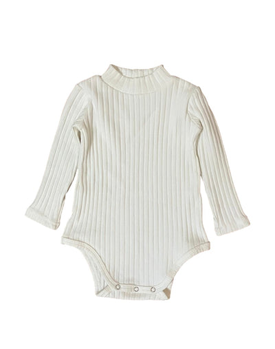 Long Sleeve Rib Knit Baby Mock Neck Cotton Bodysuit