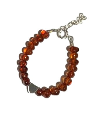 Silver Heart Baby Amber Bracelet