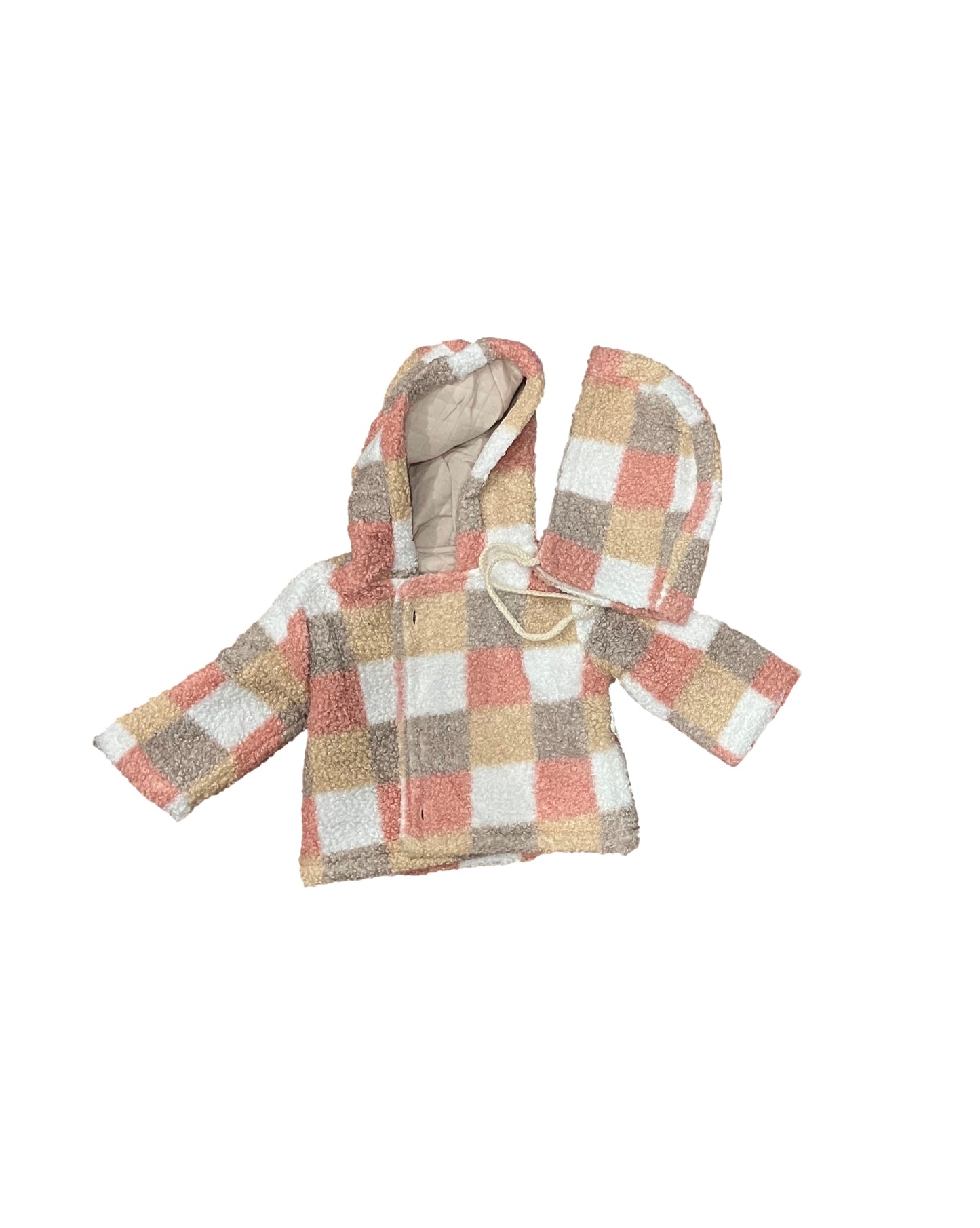 Sherpa Checked Baby Jacket And Blanket Set