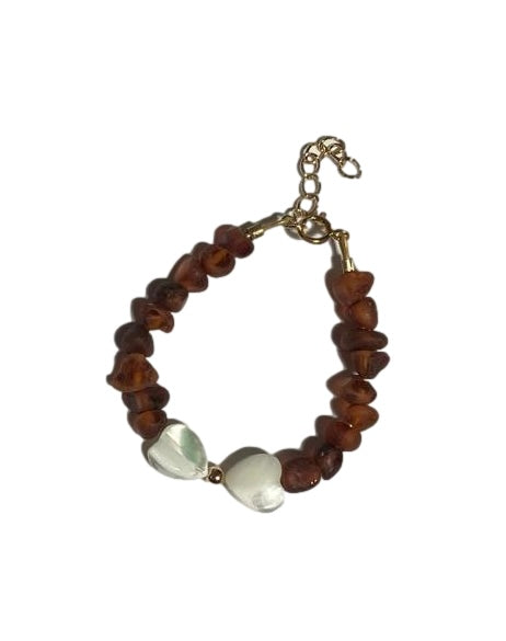 Double Pearl Heart Baby Amber Bracelet