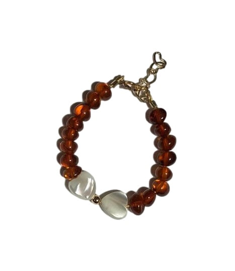 Double Pearl Heart Baby Amber Bracelet