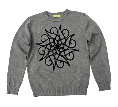 Center Emblem Knit Sweater, center logo knit sweater, center logo knit sweater, men’s emblem knit pullover, center crest sweater