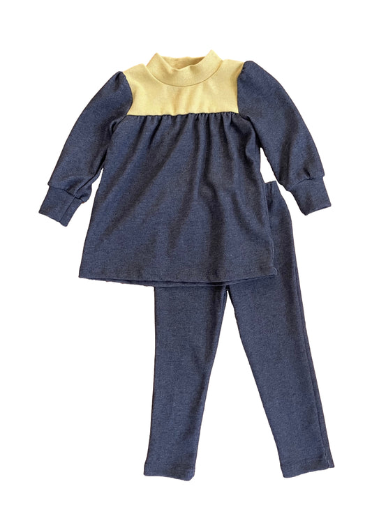 Charcoal and Winter Yellow Colorblock Baby Girl set,  charcoal baby girl outfit, winter yellow baby girl clothes, colorblock baby girl set