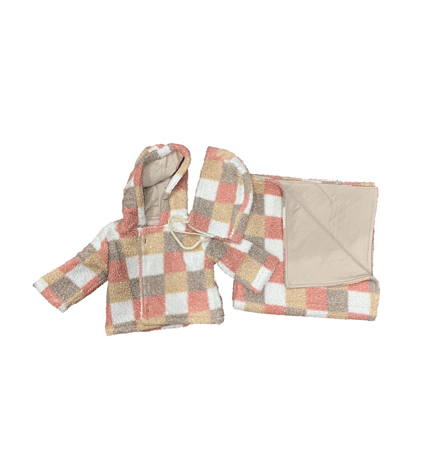 Sherpa Checked Baby Jacket And Blanket Set