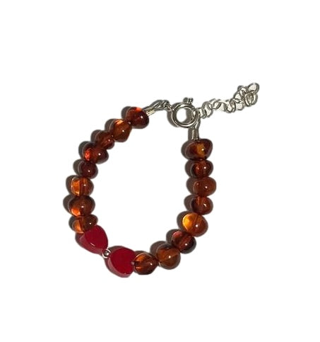 Double Heart Red Baby Amber Bracelet