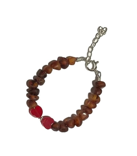 Double Heart Red Baby Amber Bracelet