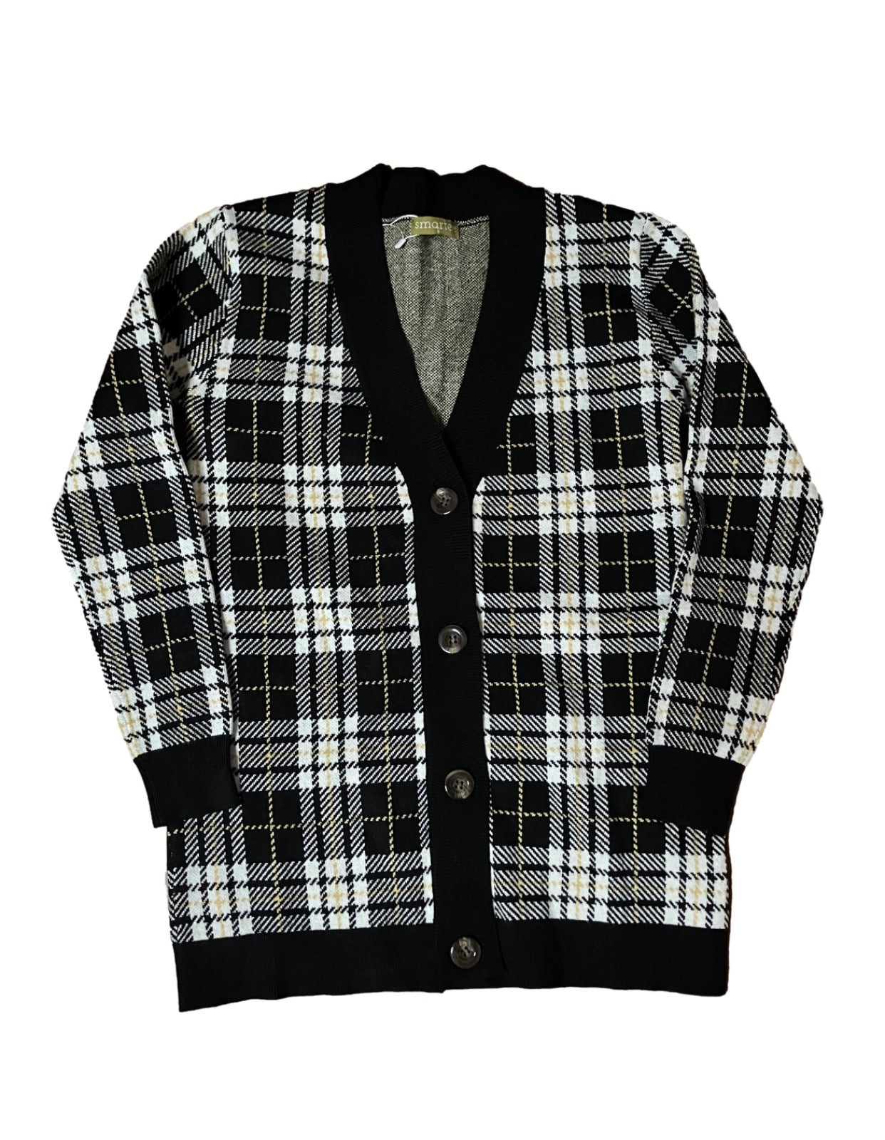 Knit Cardigan Plaid Print