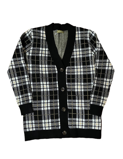 Knit Cardigan Plaid Print