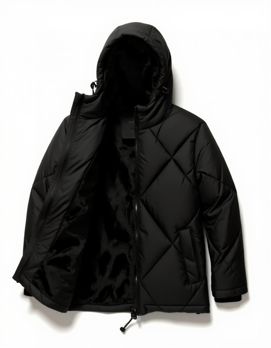 Quilted Black Fur lined Winter Jacket